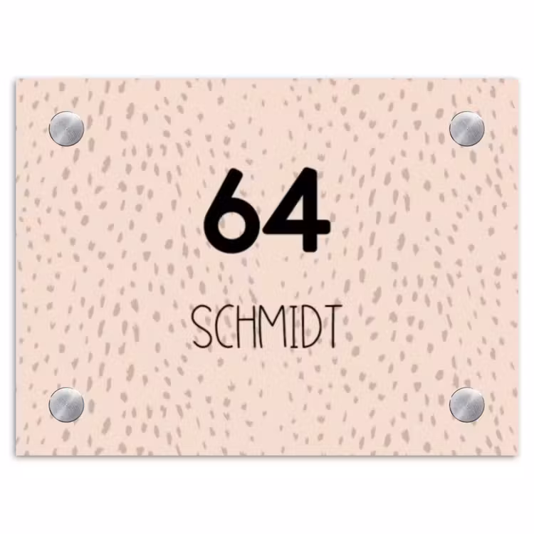 Lichtroze met stippen - Modern Naambord Rechthoek middel -3d