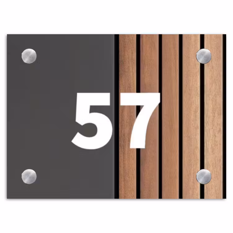 Hout en antraciet - Traditioneel Naambord Rechthoek middel -3d