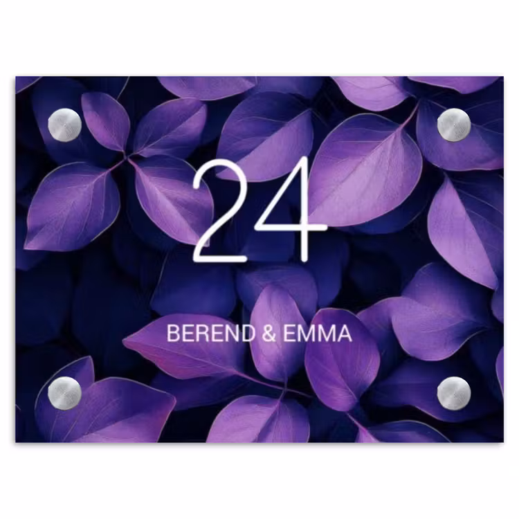 Paarse bladeren - Klassiek Naambord Rechthoek middel -3d