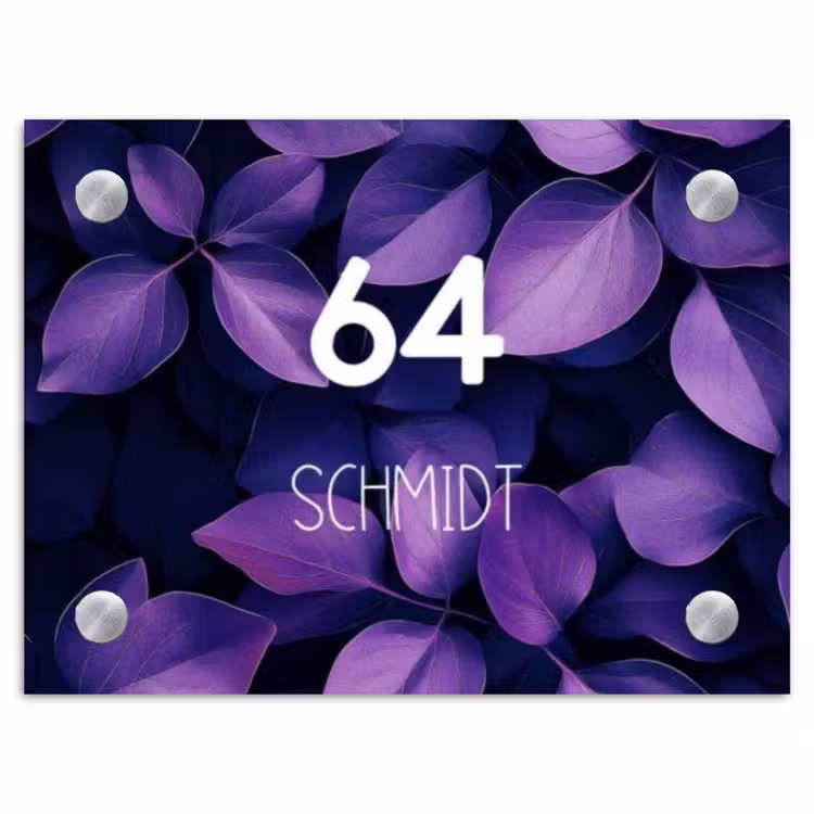 Paarse bladeren - Modern Naambord Rechthoek middel -3d