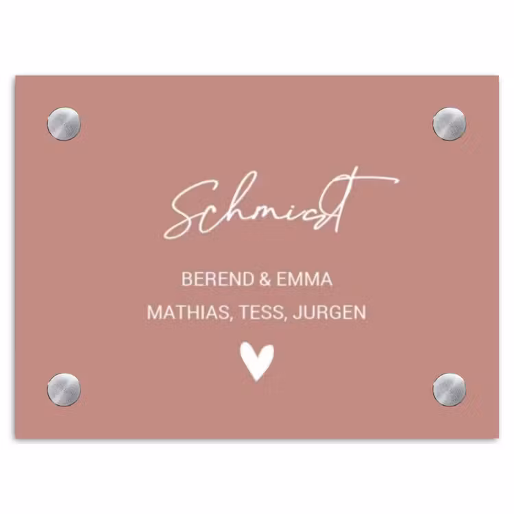 Effen oudroze - Sierlijk Naambord Rechthoek middel -3d