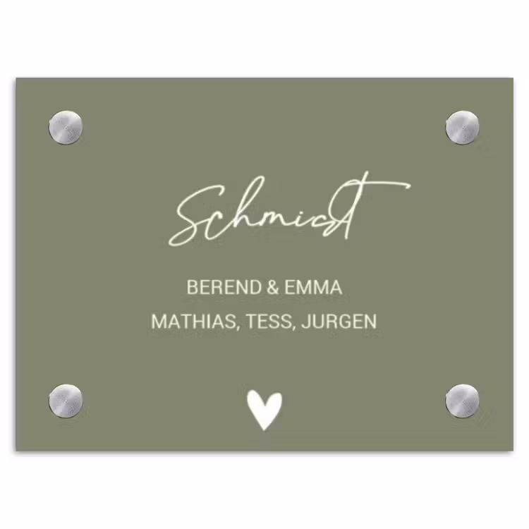 Olijfgroen - Sierlijk Naambord Rechthoek middel -3d