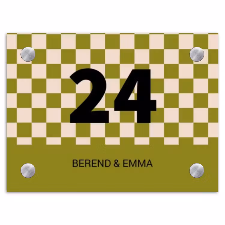 Olijfgroene blokjes - Klassiek Naambord Rechthoek middel -3d