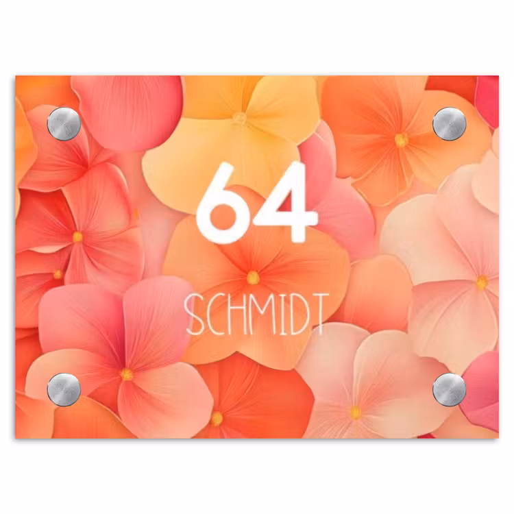 Oranje bloemenmix - Modern Naambord Rechthoek middel -3d