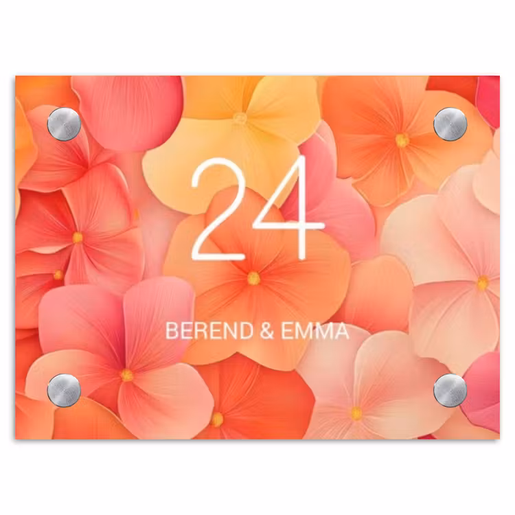 Oranje bloemenmix - Sierlijk Naambord Rechthoek middel -3d