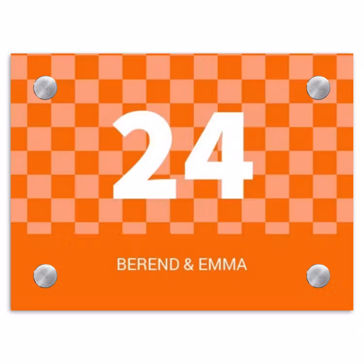 Oranje blokjes - Klassiek Naambord Rechthoek middel -3d