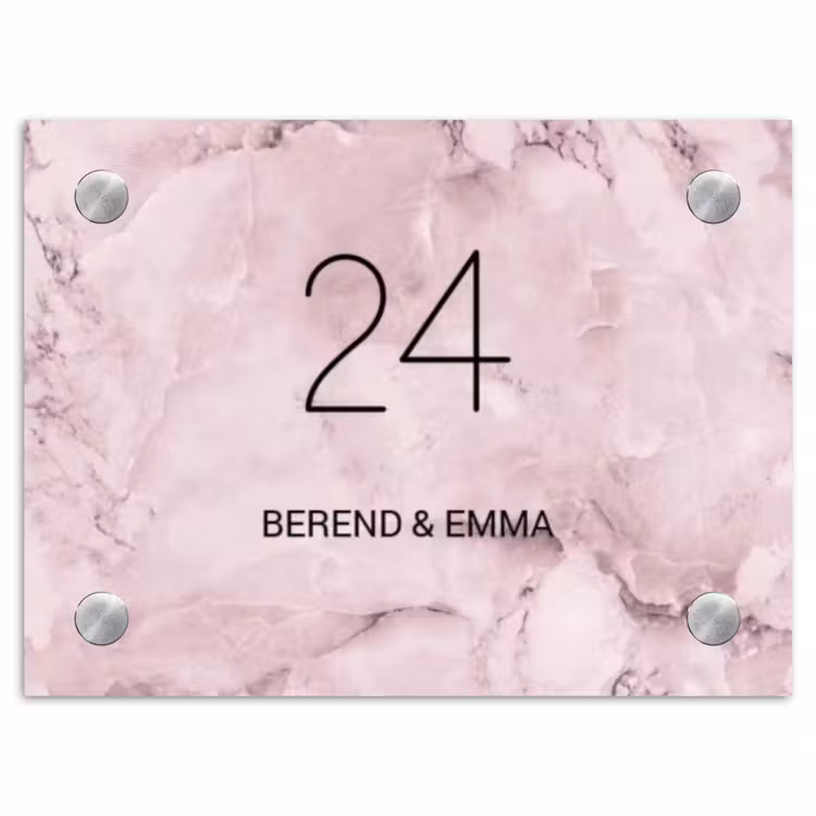 Roze marmer - Klassiek Naambord Rechthoek middel -3d
