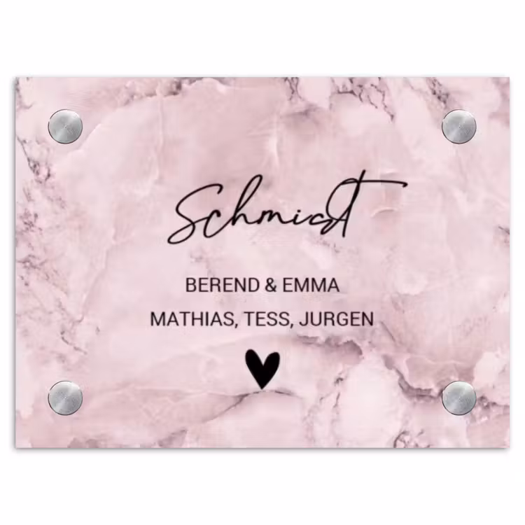 Roze marmer - Sierlijk Naambord Rechthoek middel -3d
