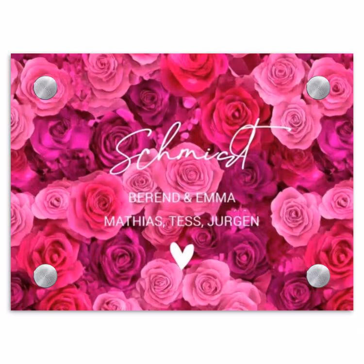Roze rozen - Sierlijk Naambord Rechthoek middel -3d