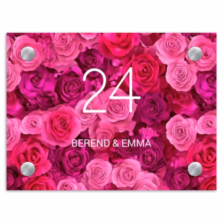 Roze rozen - Klassiek Naambord Rechthoek middel -3d