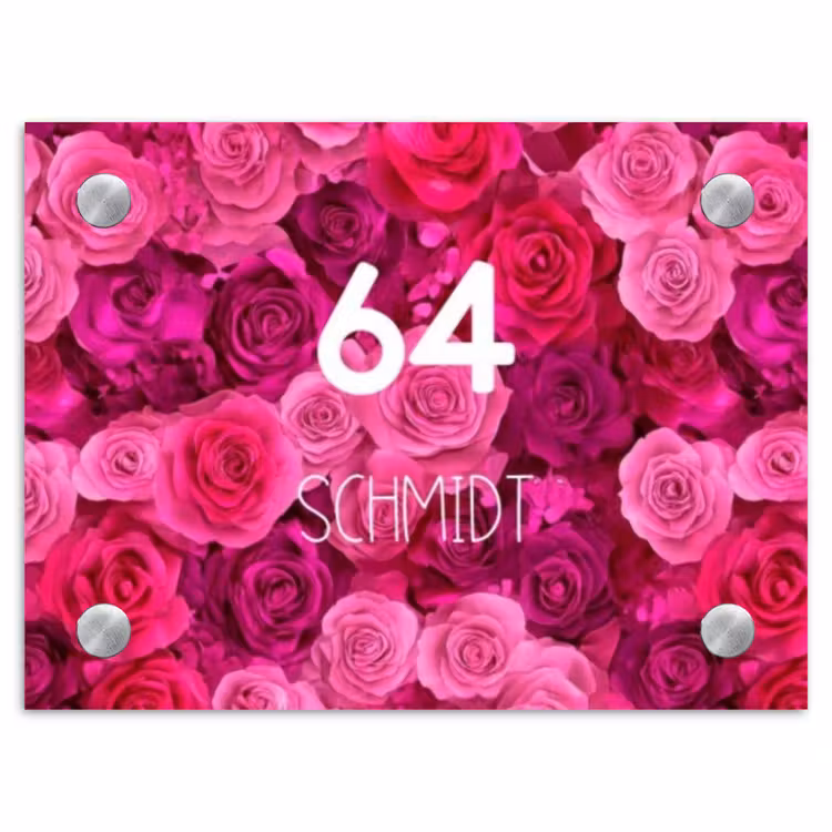Roze rozen - Modern Naambord Rechthoek middel -3d