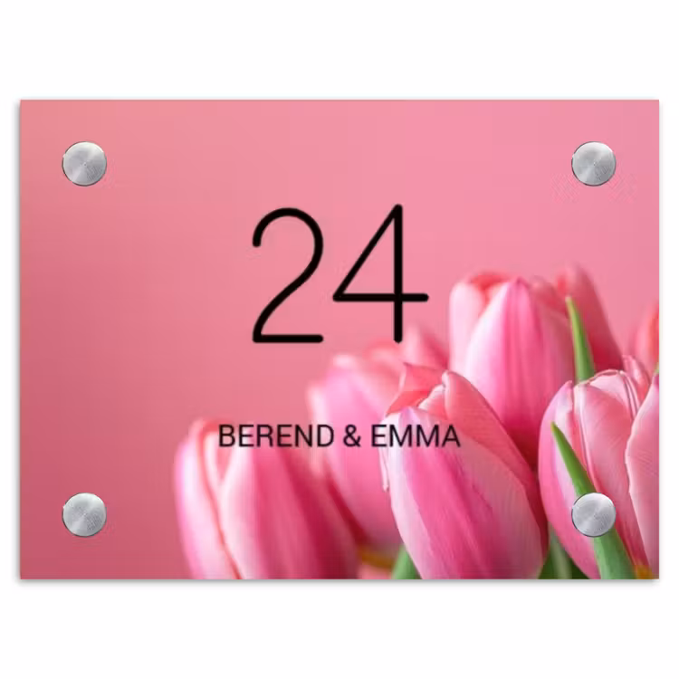 Roze tulpen - Klassiek Naambord Rechthoek middel -3d