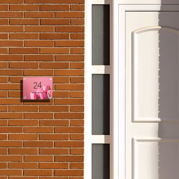 Roze tulpen - Klassiek Naambord Rechthoek middel -sfeer3-rechthoek-S