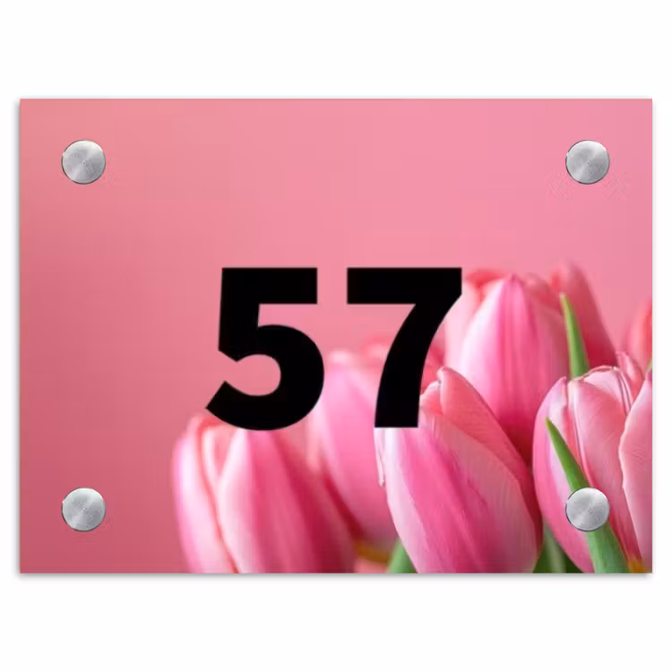 Roze tulpen - Traditioneel Naambord Rechthoek middel -3d