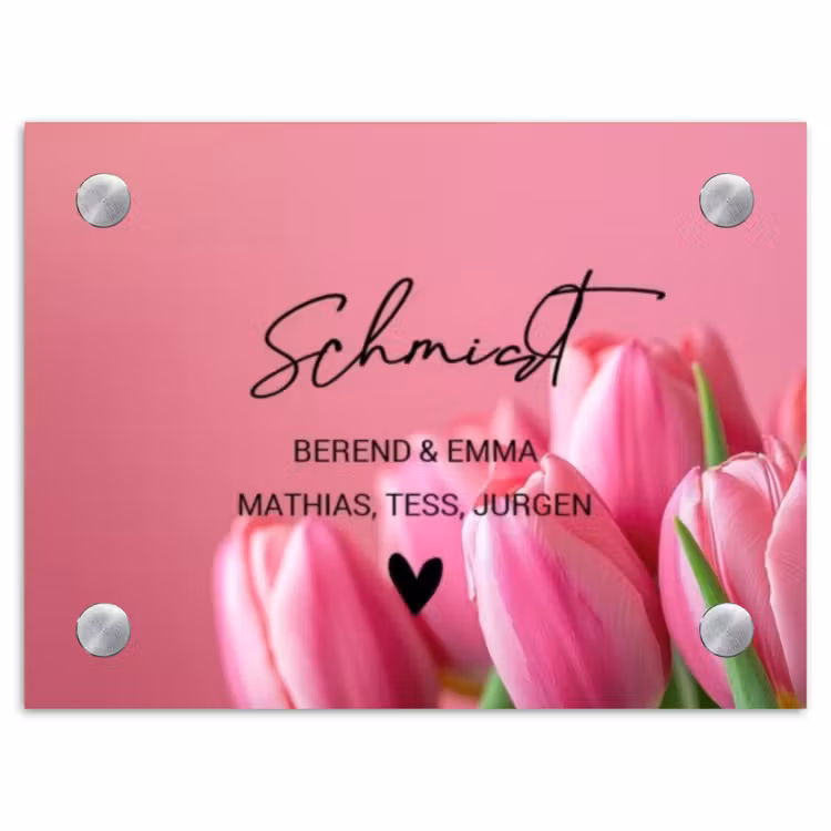 Roze tulpen - Sierlijk Naambord Rechthoek middel -3d