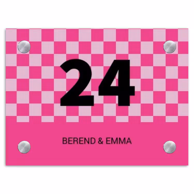 Roze blokjes - Klassiek Naambord Rechthoek middel -3d