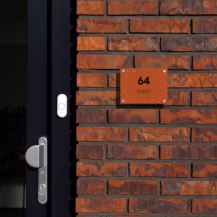 Roestbruin met stippen - Modern Naambord Rechthoek middel -sfeer1-rechthoek-S
