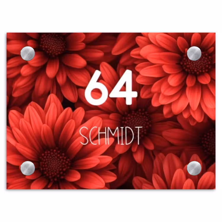 Rode bloemen - Modern Naambord Rechthoek middel -3d