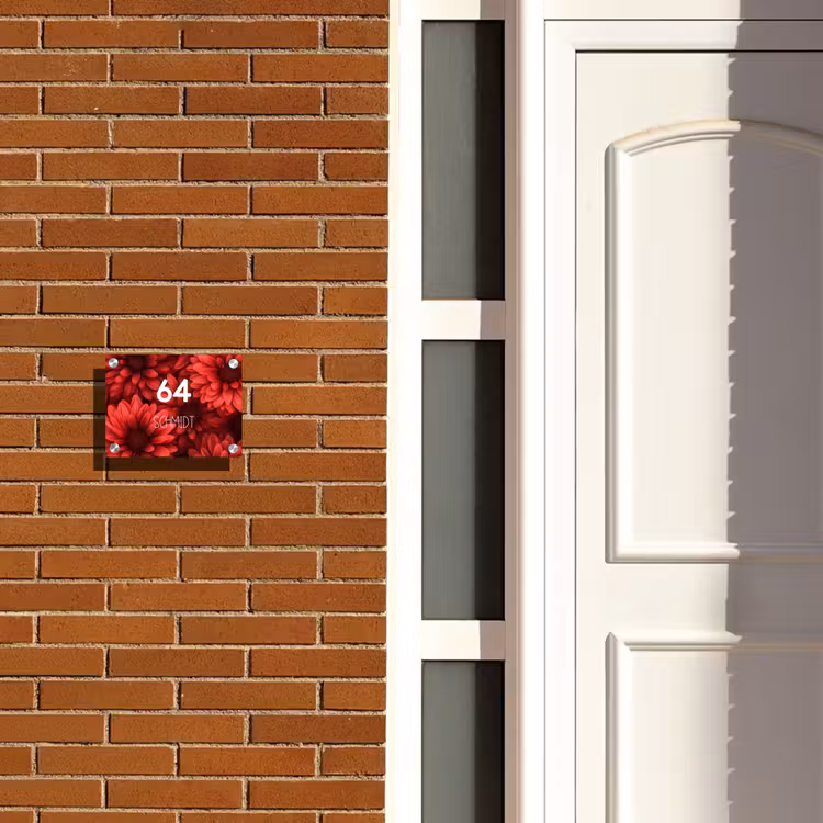 Rode bloemen - Modern Naambord Rechthoek middel -sfeer3-rechthoek-S
