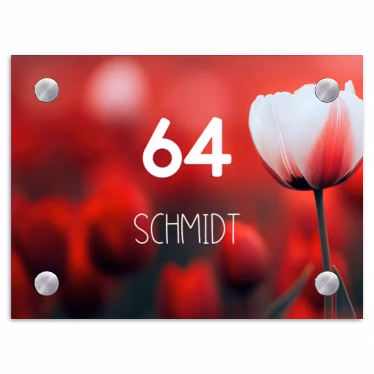 Rode tulpen - Modern Naambord Rechthoek middel -3d
