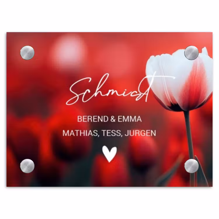 Rode tulpen - Sierlijk Naambord Rechthoek middel -3d