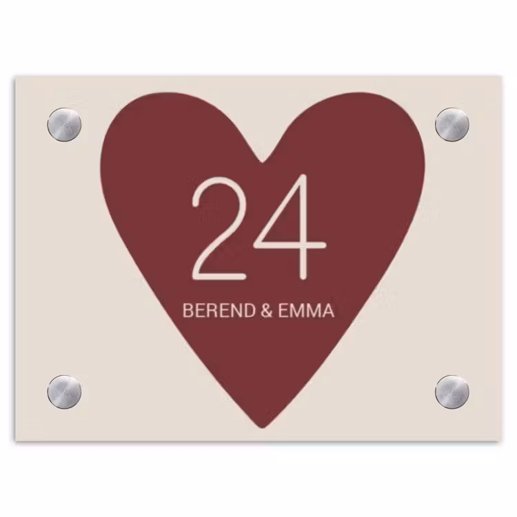 Rood hart - Klassiek Naambord Rechthoek middel -3d