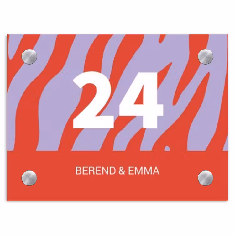 Rood paars zebra - Klassiek Naambord Rechthoek middel -3d