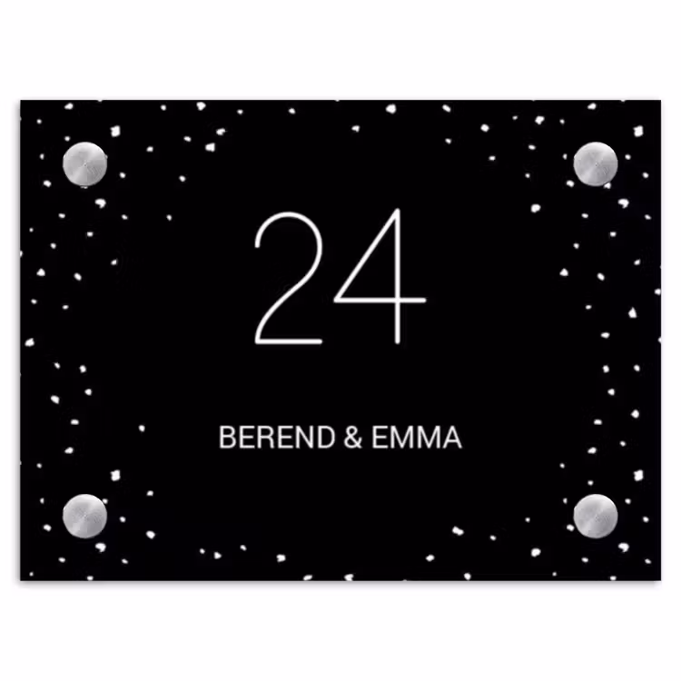 Zwart met stippen - Klassiek Naambord Rechthoek middel -3d