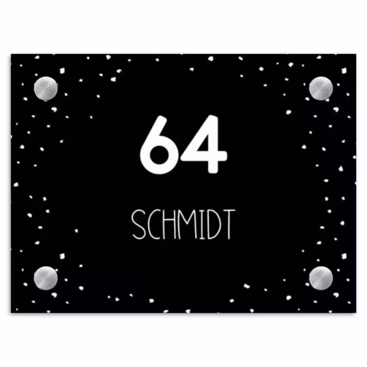 Zwart met stippen - Modern Naambord Rechthoek middel -3d