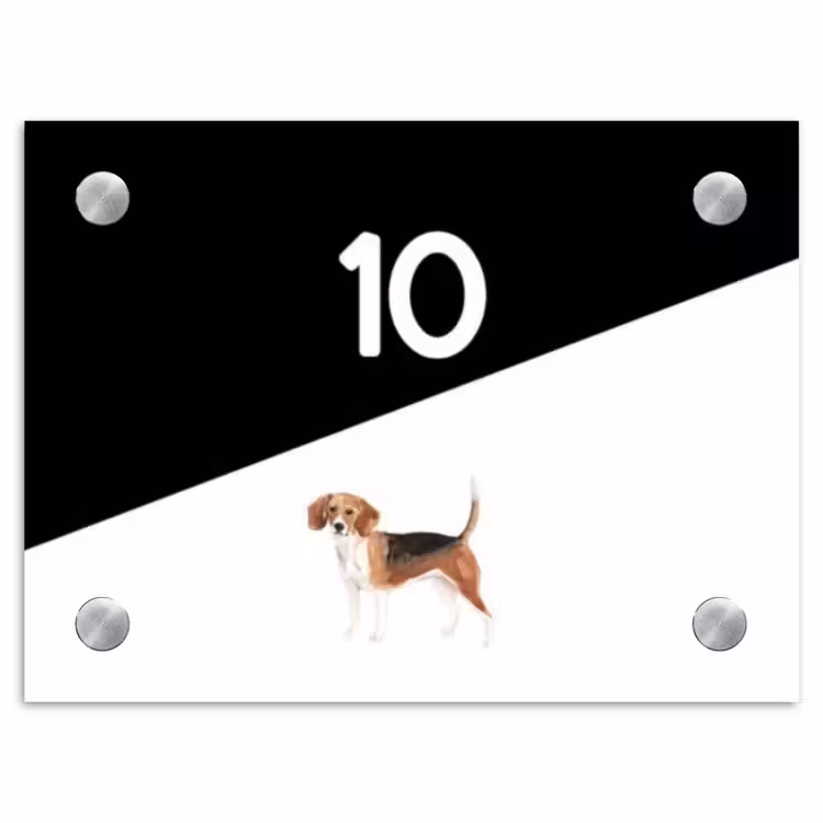 Zwart wit - Huisdier - Beagle Naambord Rechthoek middel -3d