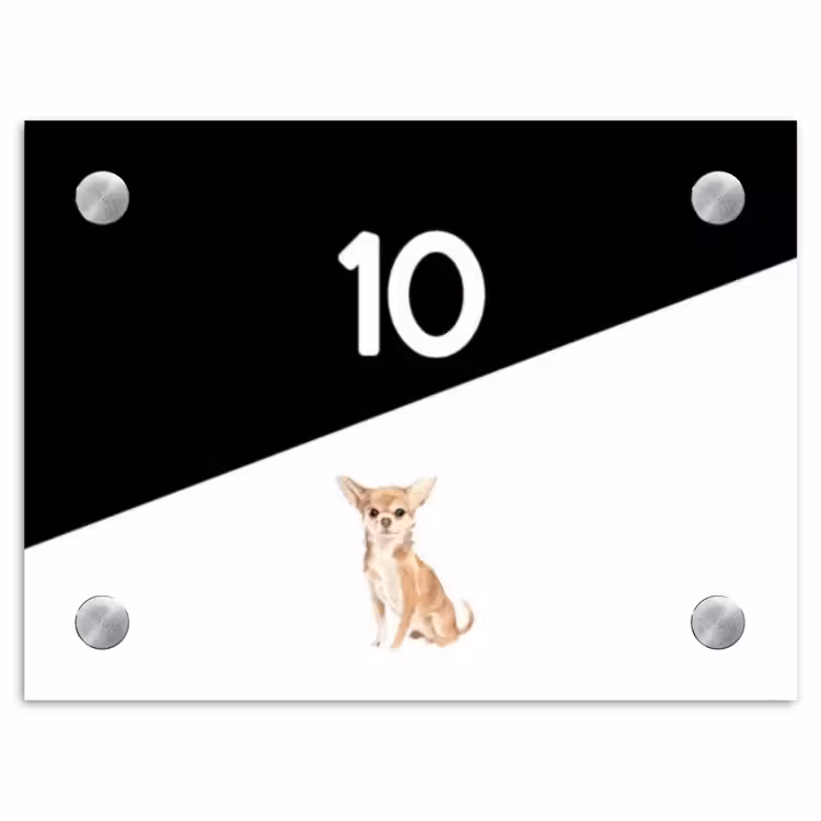 Zwart wit - Huisdier - Chihuahua Naambord Rechthoek middel -3d