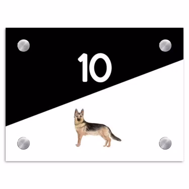 Zwart wit - Huisdier - Duitse herder Naambord Rechthoek middel -3d