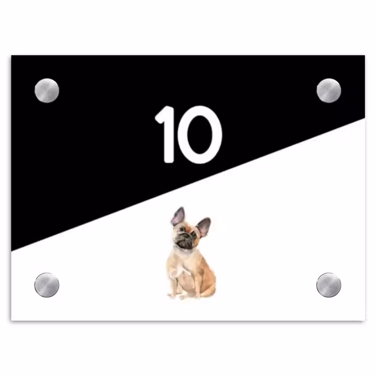 Zwart wit - Huisdier - Franse bulldog Naambord Rechthoek middel -3d