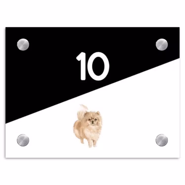 Zwart wit - Huisdier - Pomeranian Naambord Rechthoek middel -3d