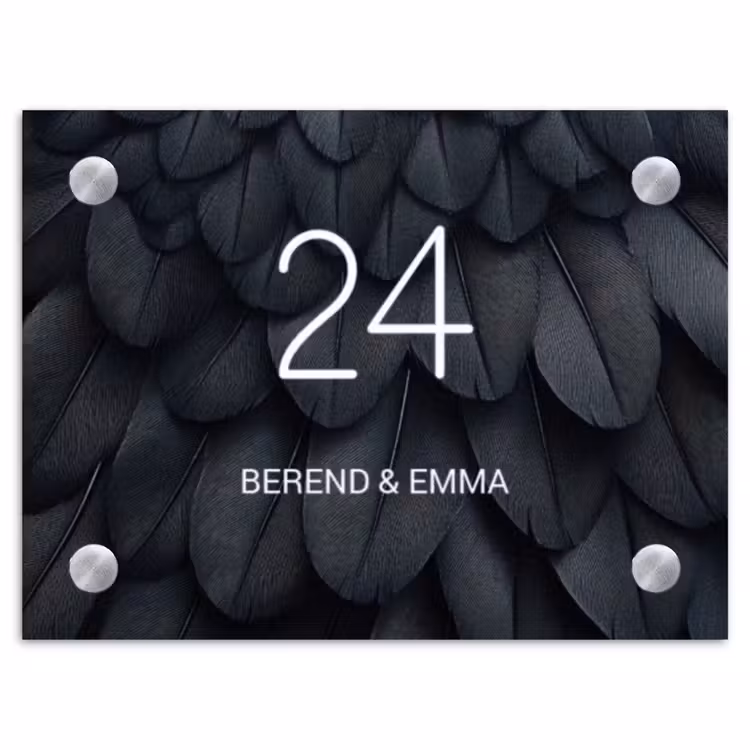 Zwarte veren - Klassiek Naambord Rechthoek middel -3d