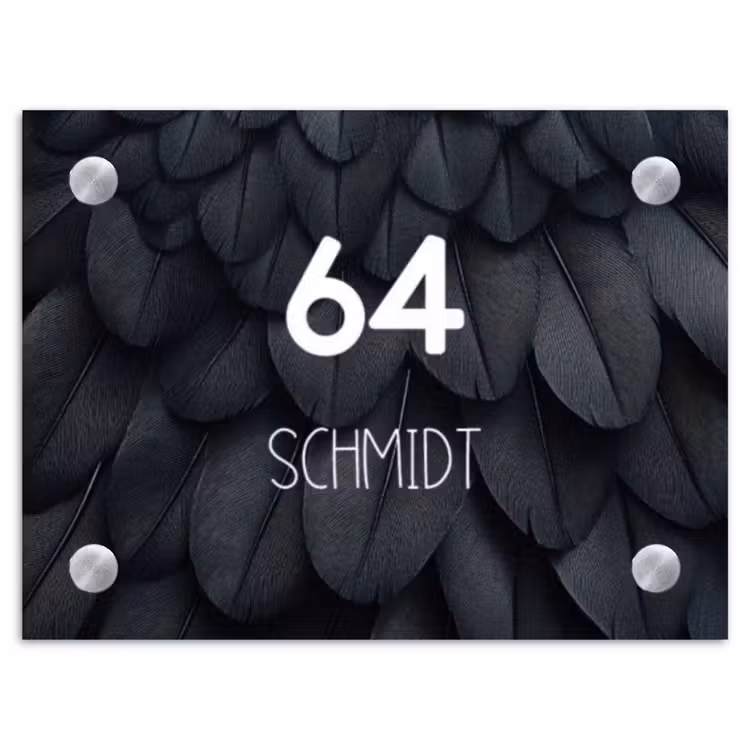 Zwarte veren - Modern Naambord Rechthoek middel -3d