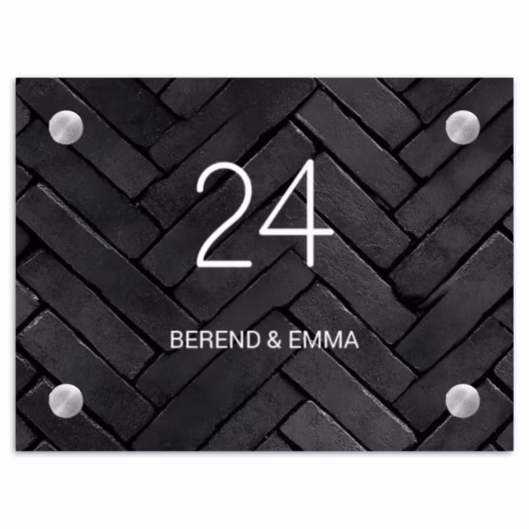 Zwarte tegels - Klassiek Naambord Rechthoek middel -3d