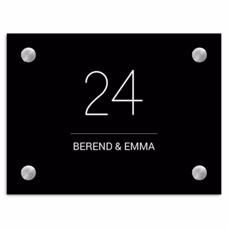 Zwart vlak - Klassiek Naambord Rechthoek middel -3d
