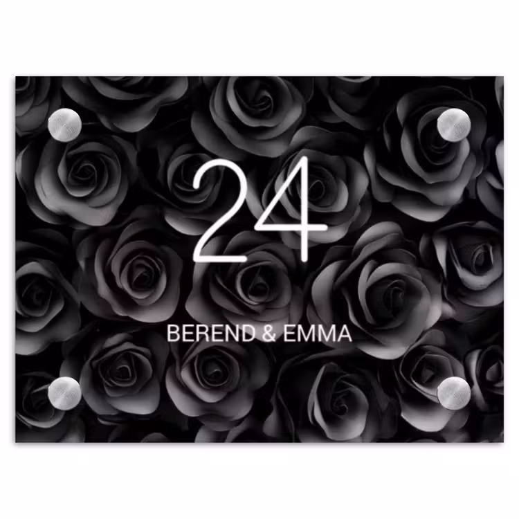 Zwarte rozen - Klassiek Naambord Rechthoek middel -3d