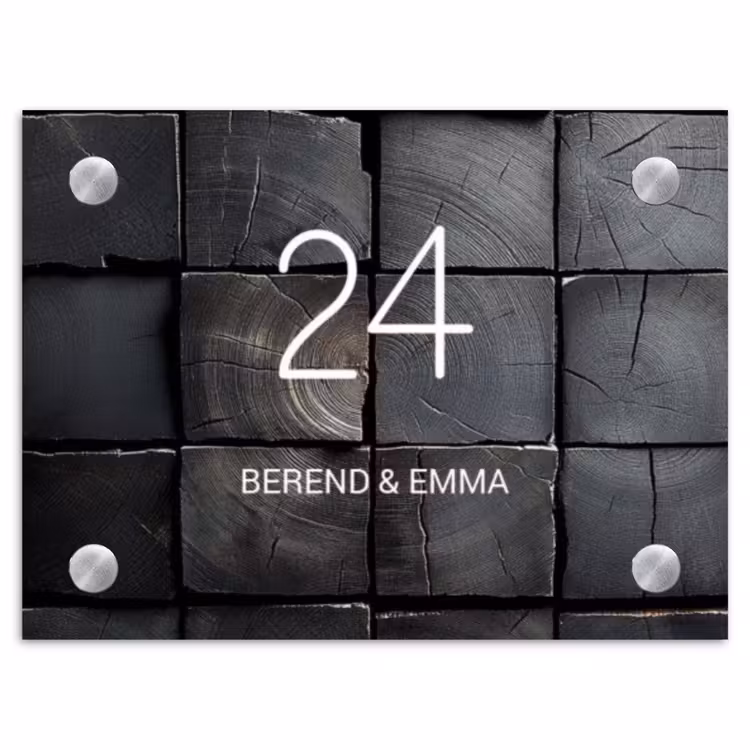 Zwarte houtblokken - Klassiek Naambord Rechthoek middel -3d