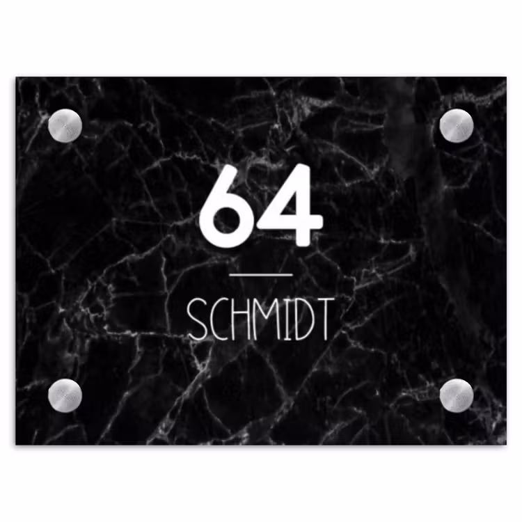 Zwarte marmer - Modern Naambord Rechthoek middel -3d
