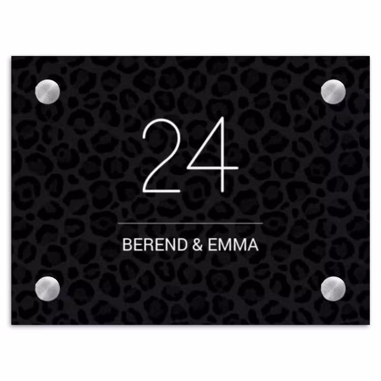 Zwart panterprint - Klassiek Naambord Rechthoek middel -3d