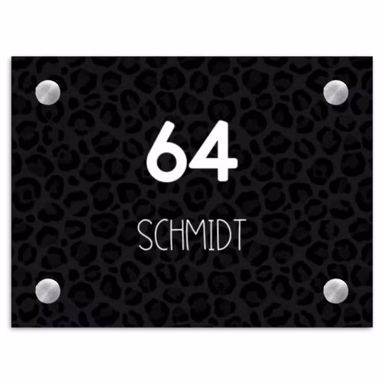 Zwart panterprint - Modern Naambord Rechthoek middel -3d