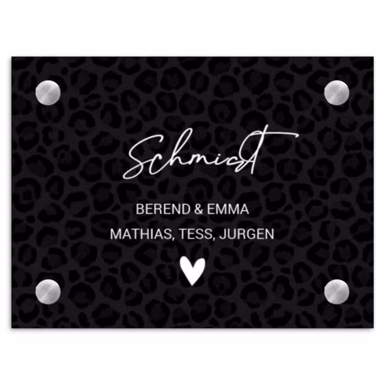 Zwart panterprint - Sierlijk Naambord Rechthoek middel -3d