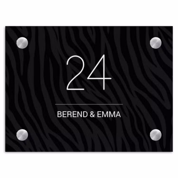Zwart zebraprint - Klassiek Naambord Rechthoek middel -3d