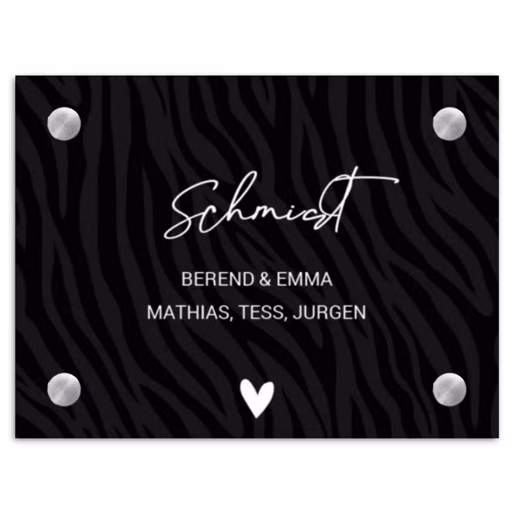 Zwart zebraprint - Sierlijk Naambord Rechthoek middel -3d