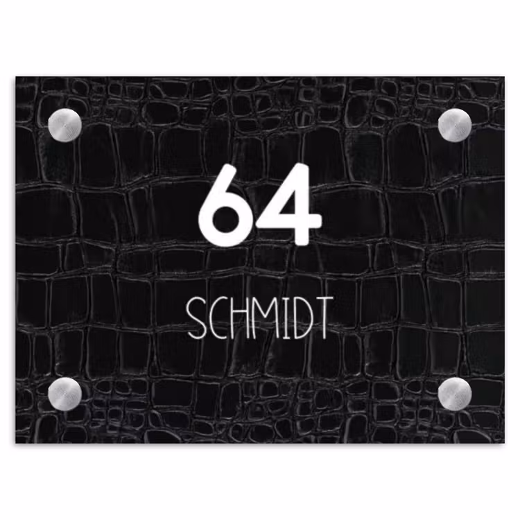 Zwart krokodillenleertextuur - Modern Naambord Rechthoek middel -3d
