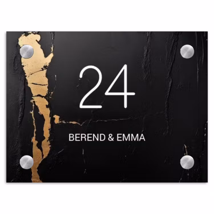 Zwart goud structuur - Klassiek Naambord Rechthoek middel -3d