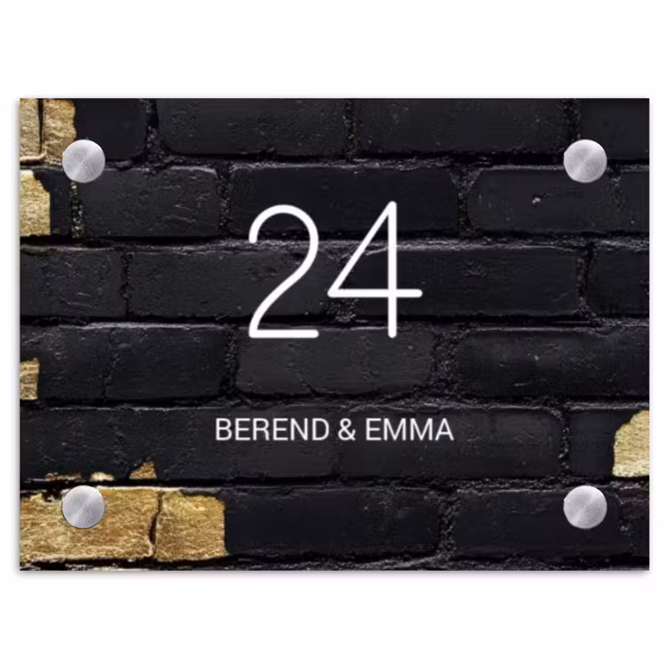 Stenen goud zwart - Klassiek Naambord Rechthoek middel -3d