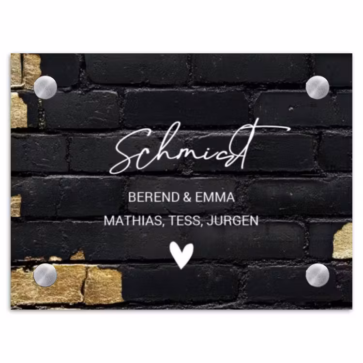 Stenen goud zwart - Sierlijk Naambord Rechthoek middel -3d